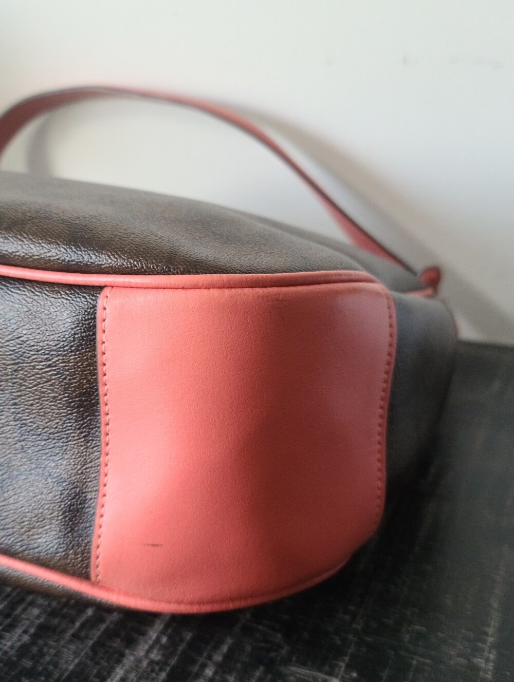 Coach Zip Shoulder Bag in Brown Signature Canvas & Pink (Coral) Leather #F29209 - Picture 13 of 16